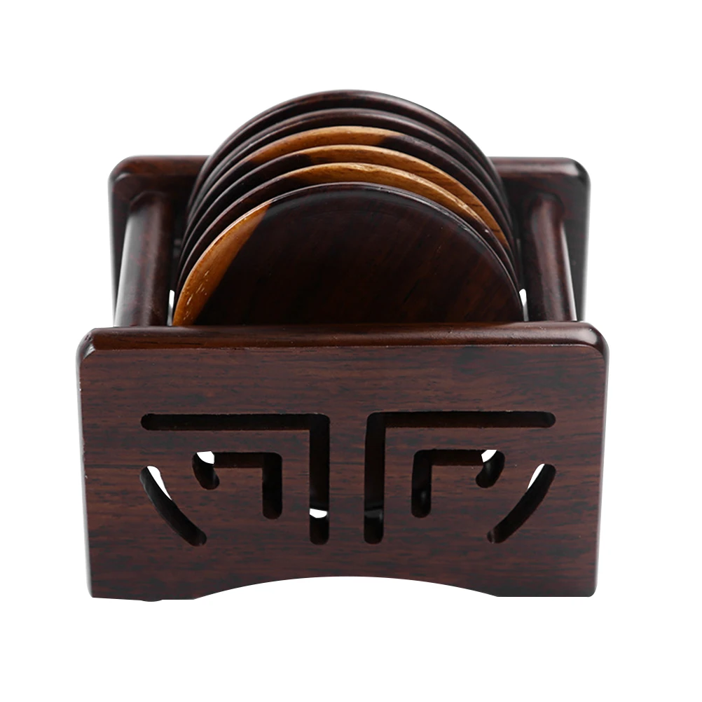 

7pcs Simple Wooden Drink Coaster Set Pad and Rack Coffee Cup Mat Tea Pad Dining Soft Wooden Placemats Decoration Accessorie