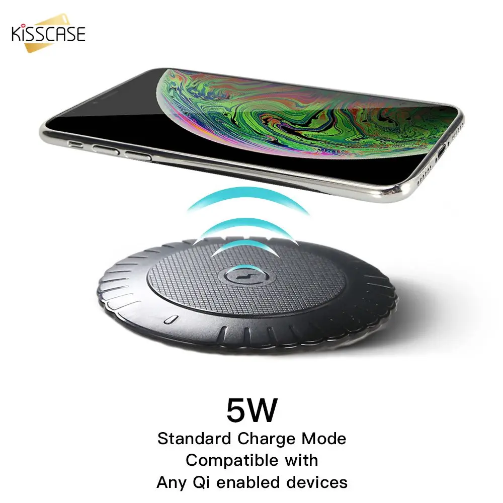KISSCASE 5 Вт Qi Беспроводное быстрое зарядное устройство для iPhone X Xs MAX XR 8 Plus Samsung S9 S10 USB