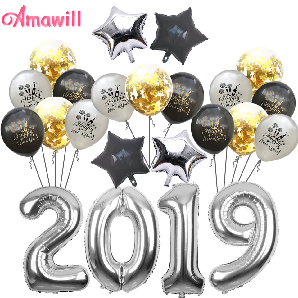 12/" Eve Party Decoration Supplies ~ 2019 10pcs Happy New Year Latex Balloons