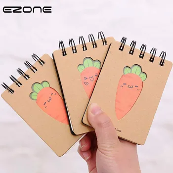 

EZONE 1PC Cartoon Carrot Memo Pad Spiral Mini Portable Notebook 200 Pages Cute Fashion New Style Art NoteBook Note Pad Line Page