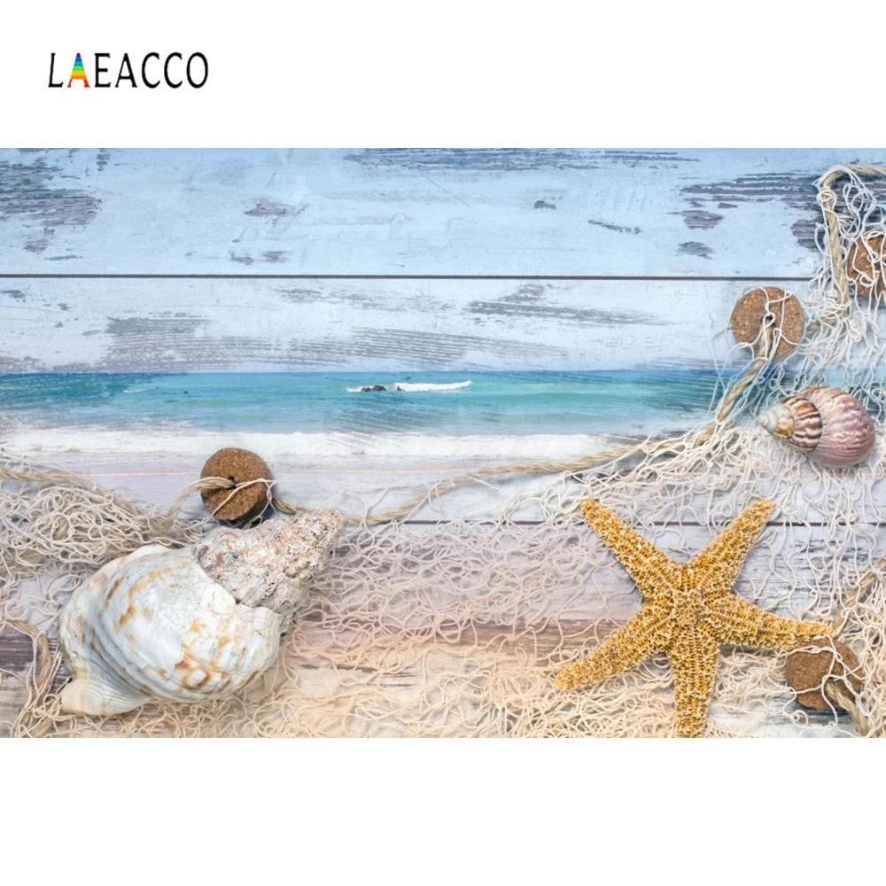 

Laeacco Wooden Starfish Conch Fishing Net Backdrop Photography Backgrounds Customzied Photographic Backdrops For Photo Studio