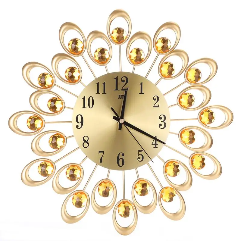 

Luxury Diamond Flower Large Wall Watch Vintage Metal Art Wall Clock Living Room Silence Bedroom Modern Design Home Decor Clock
