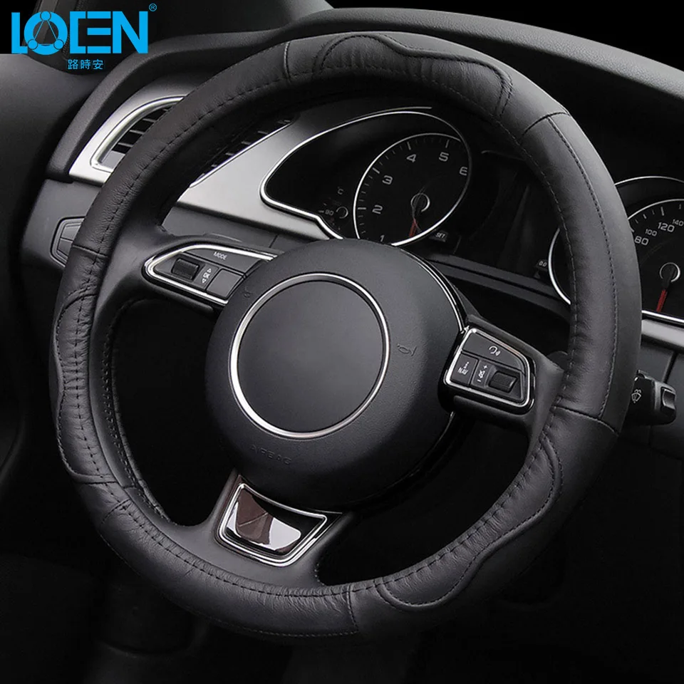 LOEN Car Steering Wheel Cover Cowhide Genuine Leather Hand-stitched Fit for Toyota Mercedes Chevrolet Toyota Peugeot BMW LOEN Car Steering Wheel Cover Cowhide Genuine Leather Hand-stitched Fit for Toyota Mercedes Chevrolet Toyota Peugeot BMW