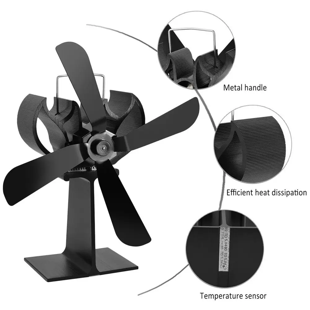 

Wood Stove Eco-friendly Fan 4 Leaves Heat Powered Wood Burner Fireplace Blower