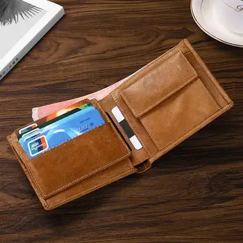 

Vintage Bifold Wallet With Card Holder Coin Purse Pouch Retro Crazy Horse Cowhide Leather Short Wallet For Male Men