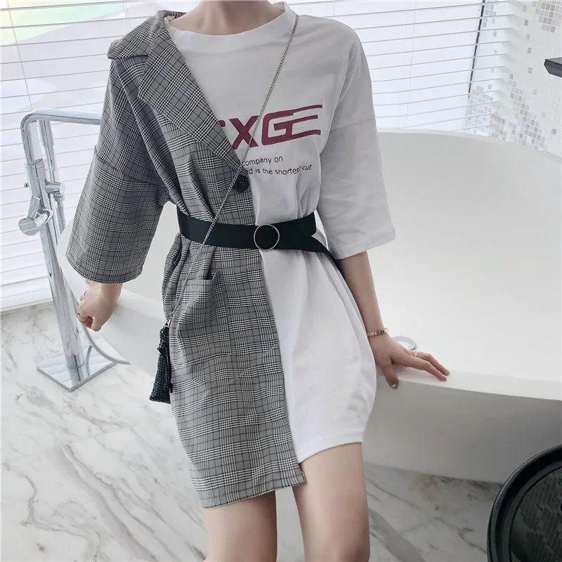 2018 Новое поступление короткий рукав корейский Лоскутная Chic футболка Летняя мода