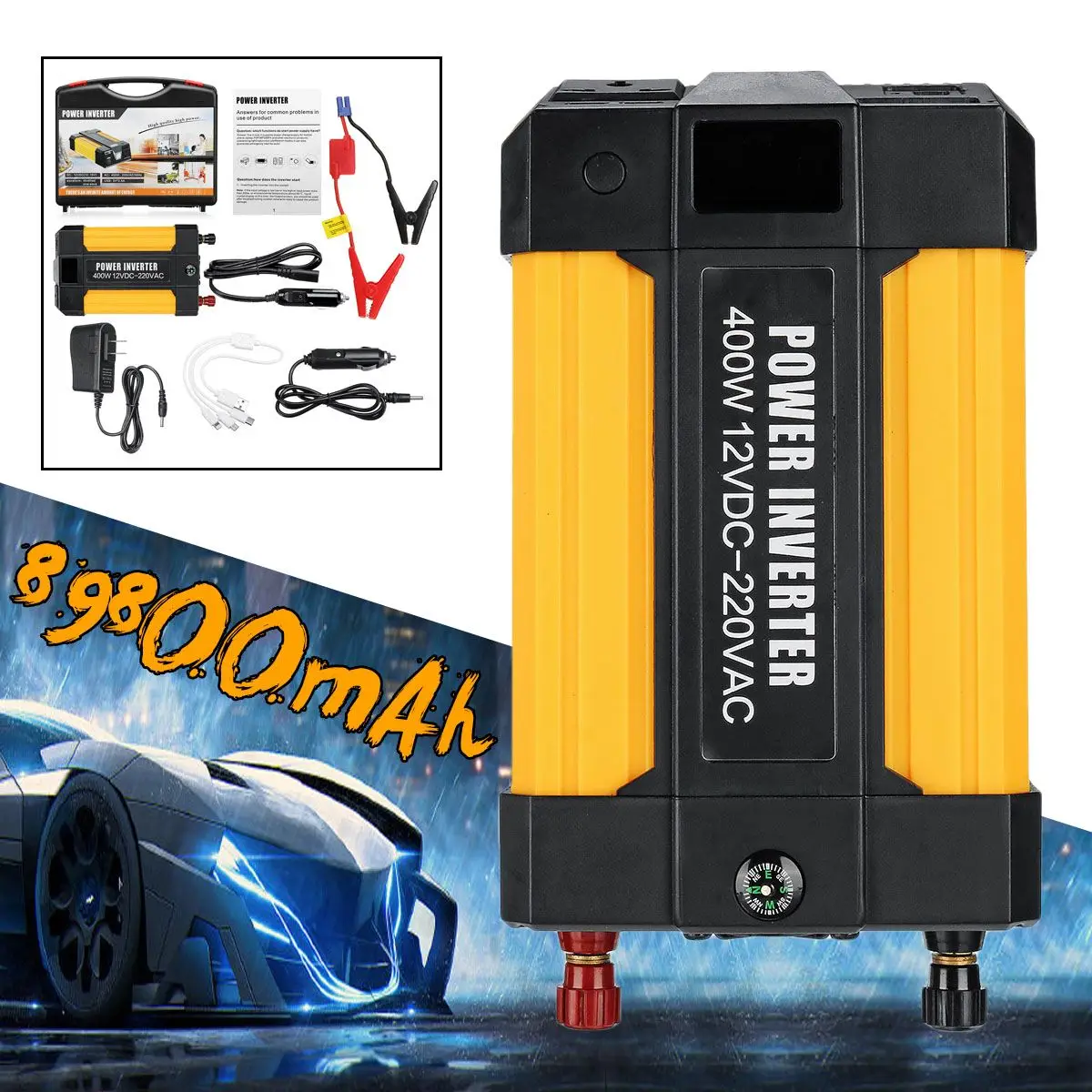 

89800mAH 12V Car Jump Starter Battery Emergency Charger with Modified Sine Wave Inverter Function Power Bank Booster Starter