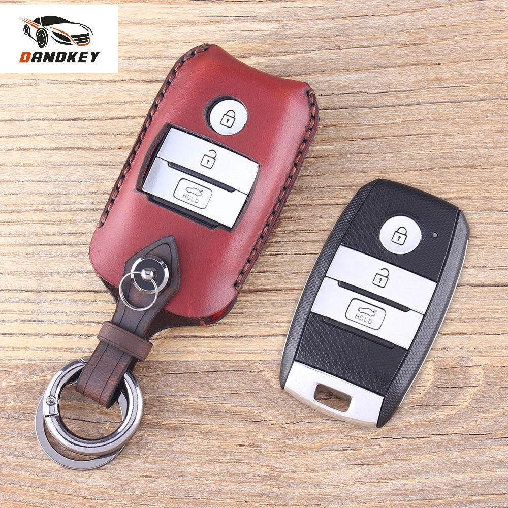 

Dandkey Remote Key Shell Case Fob 3 Buttons Genuine Leather Protector Key Cover For Kia K3 K4 K5 Sorento Sportage Bag