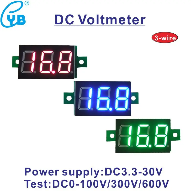 

YB20 Voltage Meter LED Mini Digital Voltage tester meter Three-wire Voltmeter DC 0-100V 300V 600V DC Volt Panel Meter Voltmetro