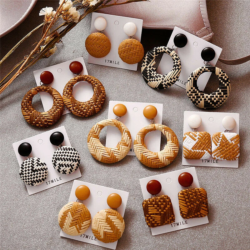 Rattan Dangle Fashion Jewelry Geometric Circle 2019 Wood Earrings Women Bamboo