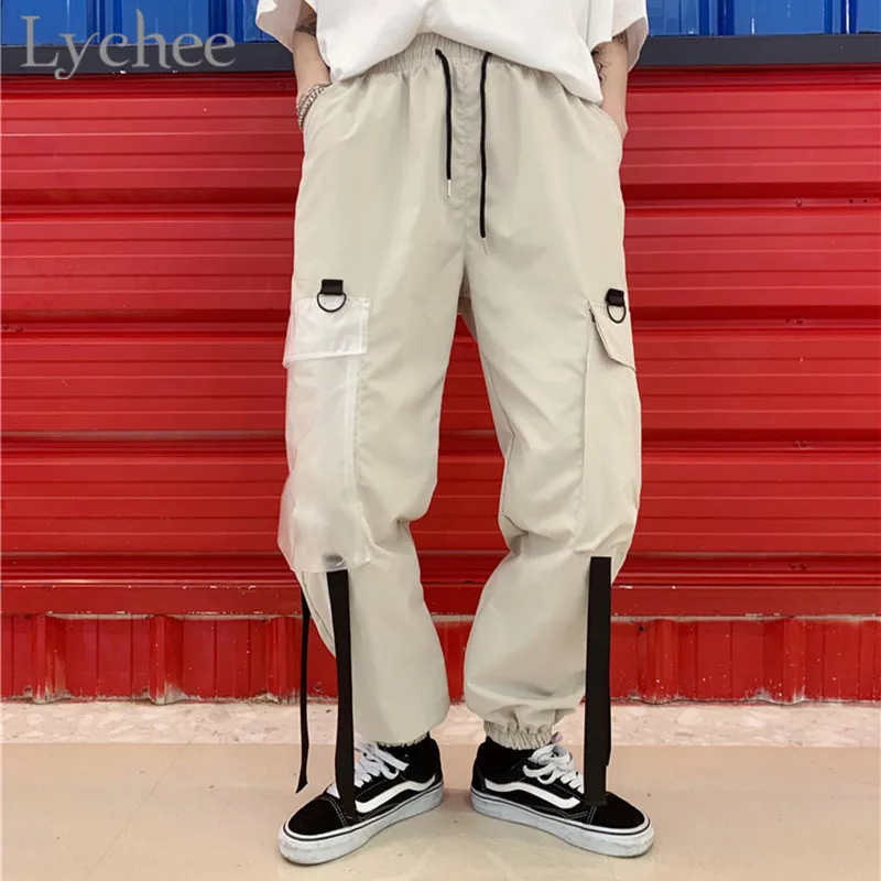 Женские брюки Lychee Harajuku с прозрачными карманами и лентой джоггеры высокой