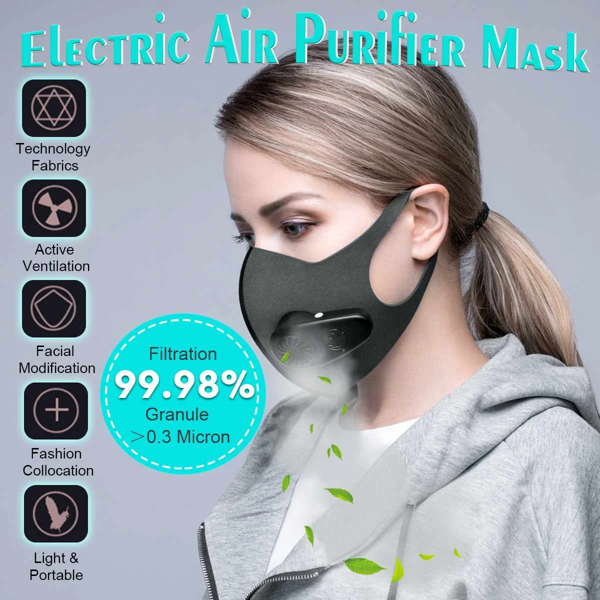 

Anti-Pollution Air Mask PM2.5 600mAh Filter with Fan Dust Mask Protective Rechargeable Purifier Air Breathing Haze Mouth Mask