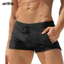 Мужской купальный костюм, однотонный, черный, красный, синий, одежда для плавания, боковые карманы, на шнурке, плавки, эластичная дышащая пляжная одежда для плавания, мужские плавки