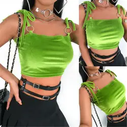 Летние сексуальный топ безрукавки для женщин для повязки бархат топики женские флуоресцентные зеленый укороченный топ, жилет топы