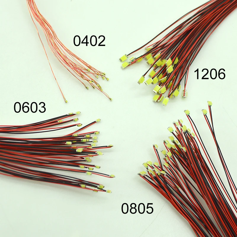 

3v LED model train HO N OO scale Pre-soldered micro litz wired LED 0402 0603 0805 1206 leads 20cm wires