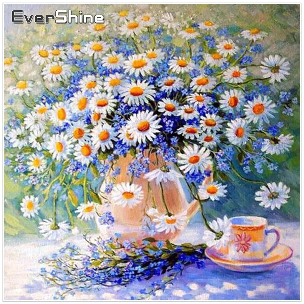 

EverShine Diamond Painting Full Square Flowers Diamond Mosaic Cross Stitch Mosaic Daisy Picture Of Rhinestones Decoration Home