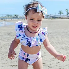 Детский костюм из двух предметов для маленьких девочек, купальник с милым простым принтом, купальник в Корейском стиле, пляжная одежда