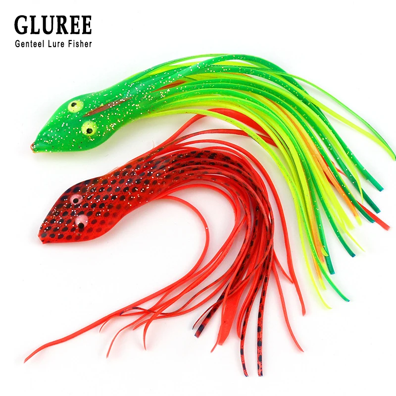 

GLUREE 15cm 7g Fishing Lures Snake Heads Octopus Squid Soft Bait Artificial Bait Swimbait Lure Fishing Tackle Green Red