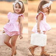 Милые летние комплекты для маленьких девочек клетчатое платье с рюшами и рукавами-крылышками и открытой спиной шорты-шаровары комплект из 2 предметов хлопковая одежда От 1 до 6 лет