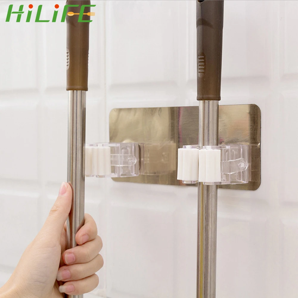 

HILIFE For Home Brush Broom Hanger Storage Rack Self Adhesive Wall Mounted Mop Bar Organizer Holder Dual Rack Wall Hooks