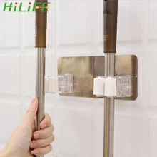 HILIFE Voor Thuis Borstel Bezem Hanger Magazijnstelling Zelfklevende Wandmontage Mop Bar Organizer Houder Dual Rack Muur Haken(China)