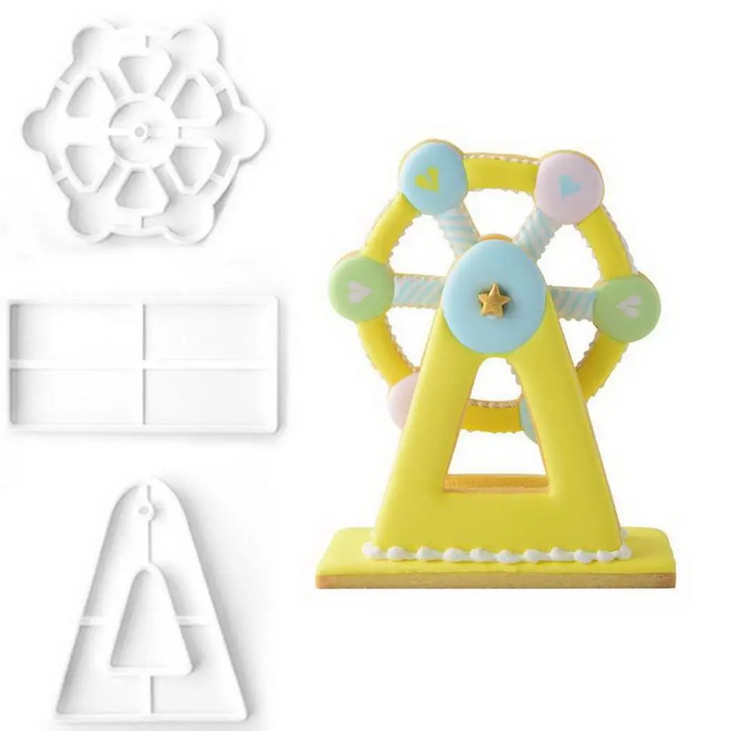 

Cake easy Set Shape Decoration Food Biscuit Wheel and clean to waterproof Ferris Durable Grade Plastic White Mold