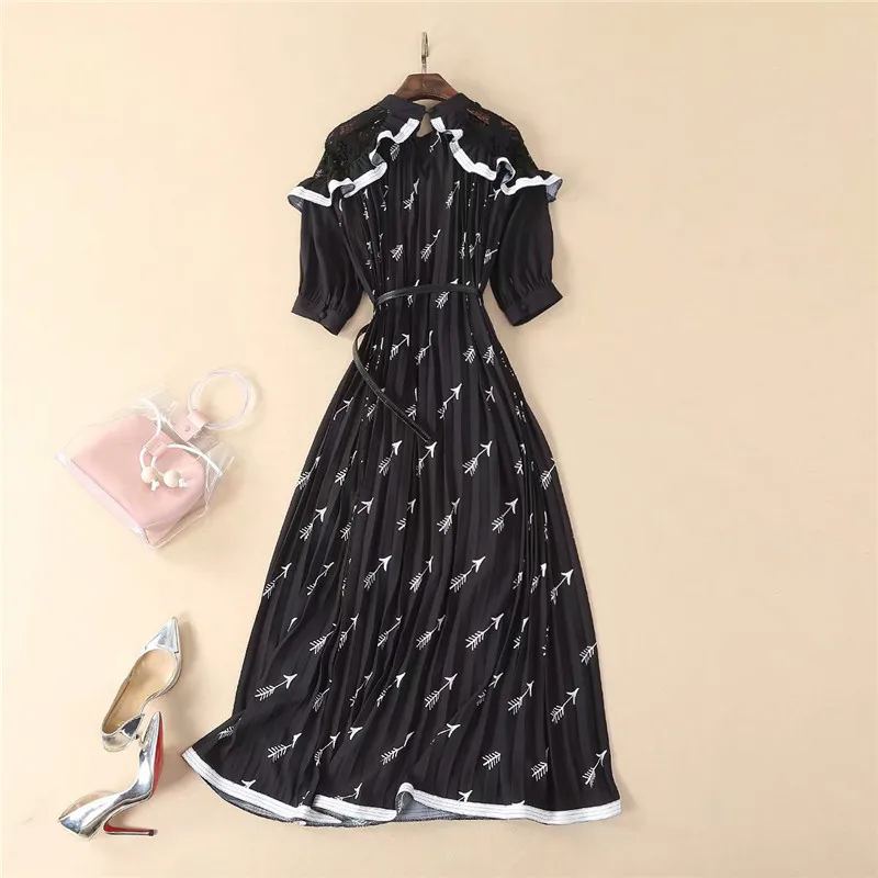 Imprimer Longs Tenue Élégant Fête Vêtements Ruches Designer Manches Noir Robes 2019 Poisson D'été Moitié De Os Femme Femmes Maixi UxH4n55vw6