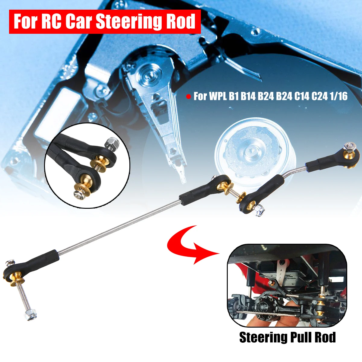 

1 Set Metal RC Car Steering Rod RC Steering Rod RC Car Steering Pull Rod Upgrade Part For WPL B1 B14 B24 B24 C14 C24 1/16
