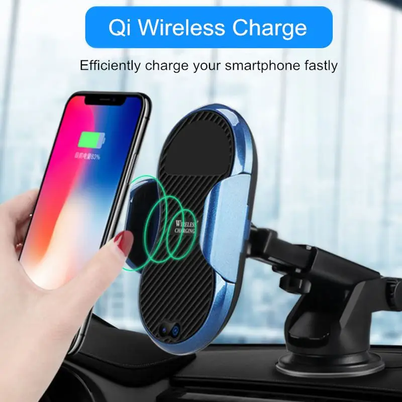 10W Qi Car Wireless Charger For iPhone 8/X, For Samsung S7/S8 Intelligent Automatic Clamping Wireless Car Charger Mount Holder