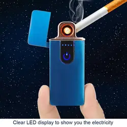 Перезаряжаемые зарядка через usb Touch сенсор электричество дисплей щеткой сигареты Электронная зажигалка для курения