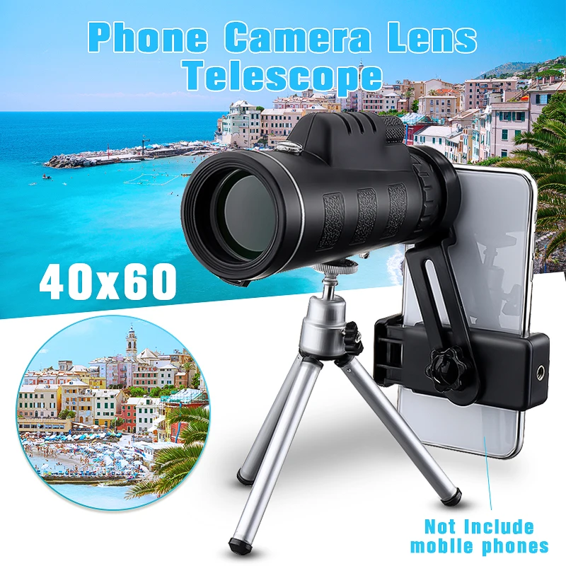 

40X60 Outdoor Camping Monocular Optical HD Lens Telescope+ Tripod + Clip For Mobile Phone Long distance photography
