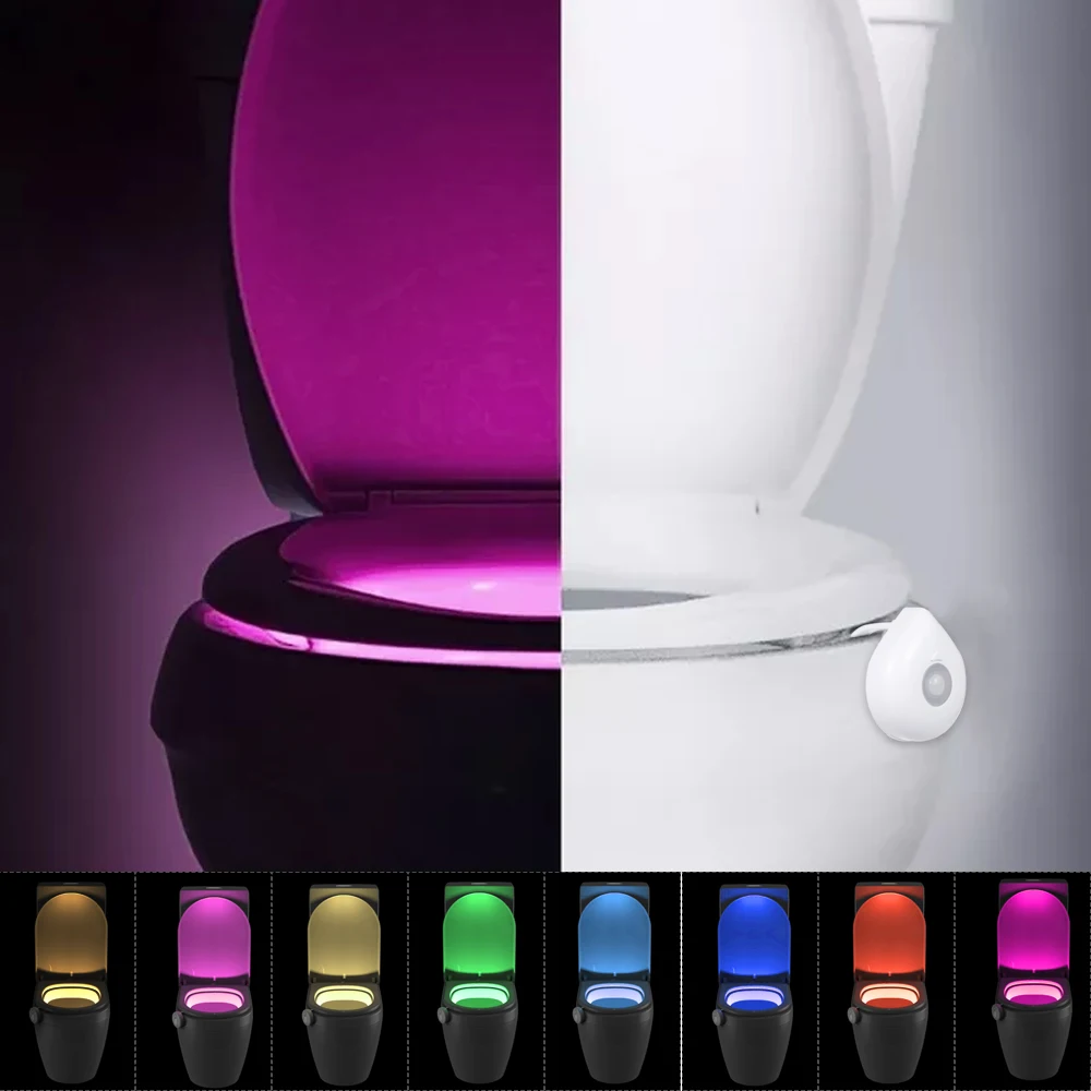 

Professional 8 Colors Motion Activated LED Toilet Nightlight Washroom Light Sensitive Battery-operated Lamp