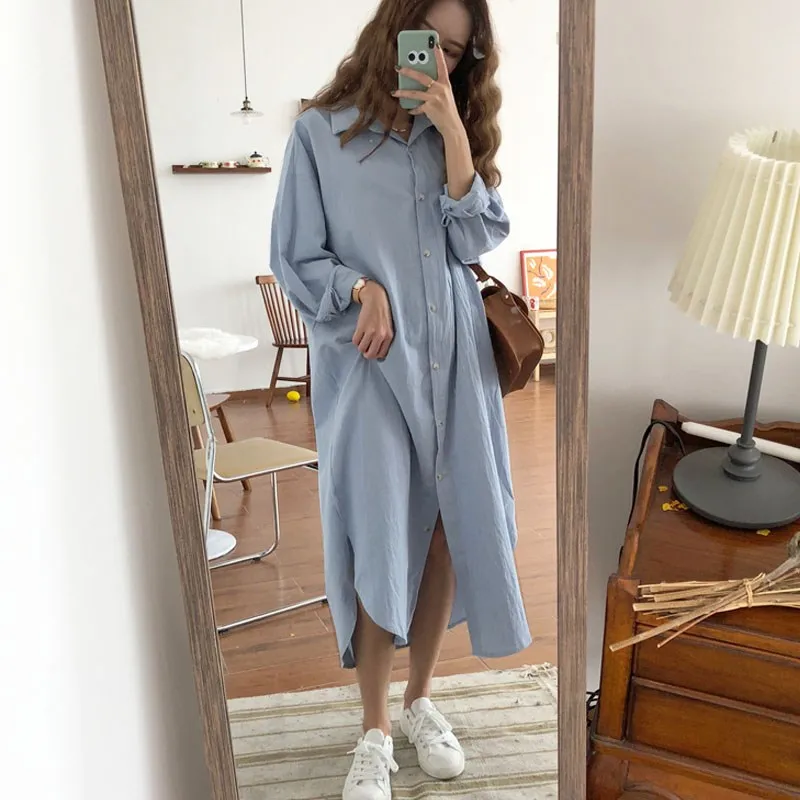 

Vintage Spring Long Dress Women Long Sleeve Loose Shirt Dress Streetwear Fashion Casual Maxi Dress