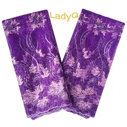 LadyQ Aso Ebi 2019 Новый 3d кружевной ткани фиолетовый с камнями вышитые бусины нигерийские Свадебные кружева синий желтый персик швейцарское