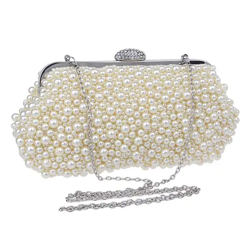 

Women Messenger Beaded Women Vintage Evening Bags Imitation Pearl Shell Women Bag Shoulder Bags Diamonds Clutch Bag For Weddin