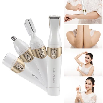 

4-In-1 Portable Electric Shaver Razor Nose Clipper Eyebrow Shaving Machine For Women Hair Removal With 3 Replaceable Heads