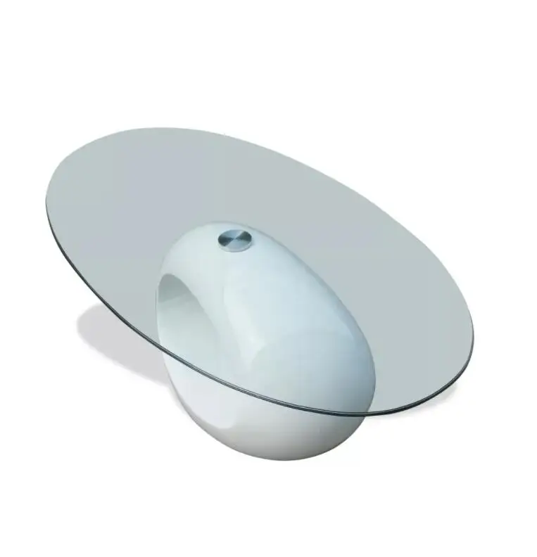 VidaXL طاولة غرفة المعيشة باس طاولة قهوة عصرية مع لمعان عالية البيضاوي قاعدة زجاج الطاولة غرفة نوم السرير الجدول ديكور المنزل