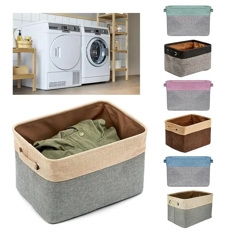

Storage Large Basket Set 3-Pack Big Rectangular Fabric Collapsible Organizer Bin With Carry Handles For Linens Towels Clothes