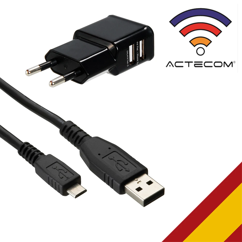 Actecom Cargador N Enchufe Pared Doble Cable Micro Usb Casa