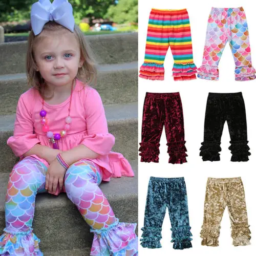 

PUDCOCO Newesy Kids Baby Girl Toddler Ruffle Floral Harem Long Pants Velvet Fashion Flare Trousers