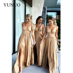 YuNuo Sexy V-Neck A-Line Шампанское платье невесты с Боковым Разрезом 3,7-5