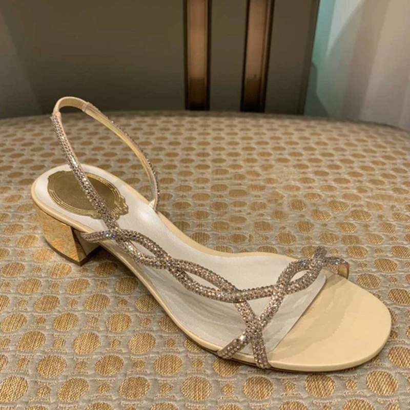 

Gold Silver Color Woman Gladiator Hallow Out Women Sandals Med Heel Narrow Band Crystal Shoes Zapatos De Mujer Zapatillas Mujer