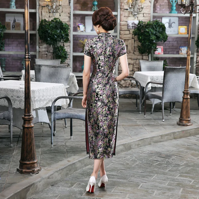 SHENG COCO черные китайские платья Qipao с коротким рукавом длинным Cheongsam высокого