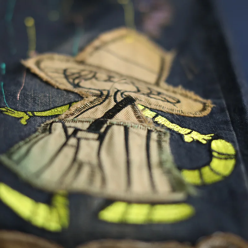 Harajuku Embroidery National Wind Hole Jeans Printing Cartoon Jeans Elastic Waist Harem Pants Radish Denim Harem Pants Plus Size Harajuku Embroidery National Wind Hole Jeans Printing Cartoon Jeans Elastic Waist Harem Pants Radish Denim Harem Pants Plus Size