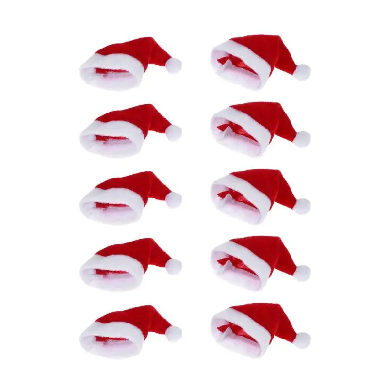 

10Pcs/lot Mini Santa Claus Hats Christmas Bottles Cover Xmas Lollipop Topper Decor Christmas New Year Decoration for Home