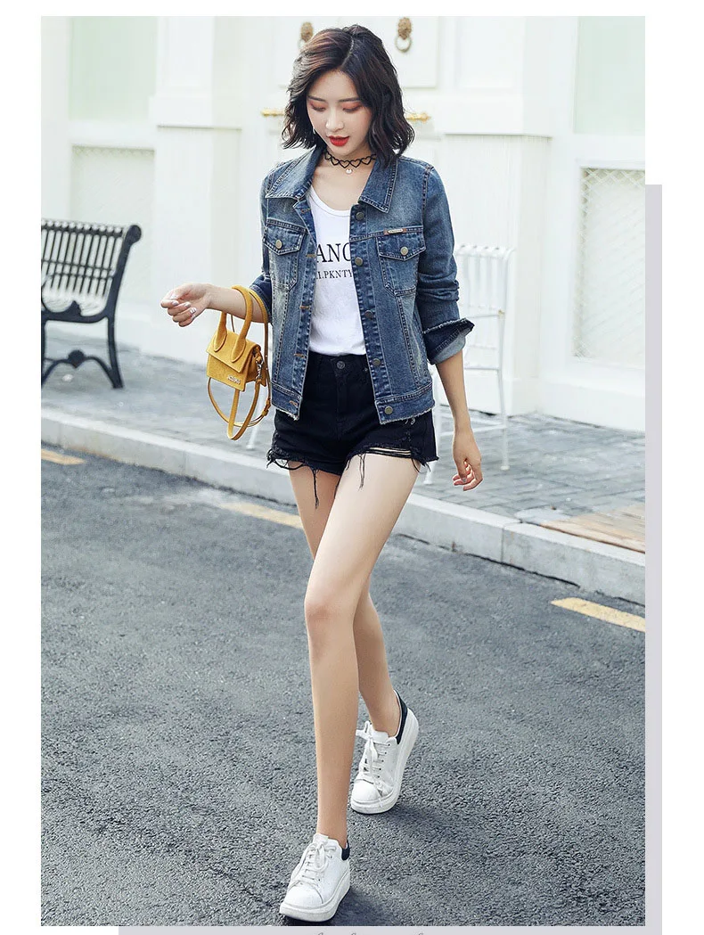 

2019 5XL Denim Jacket Ladies Teens Casual Long Sleeve Jean Coat Slim Outwear Denim Short Jacket