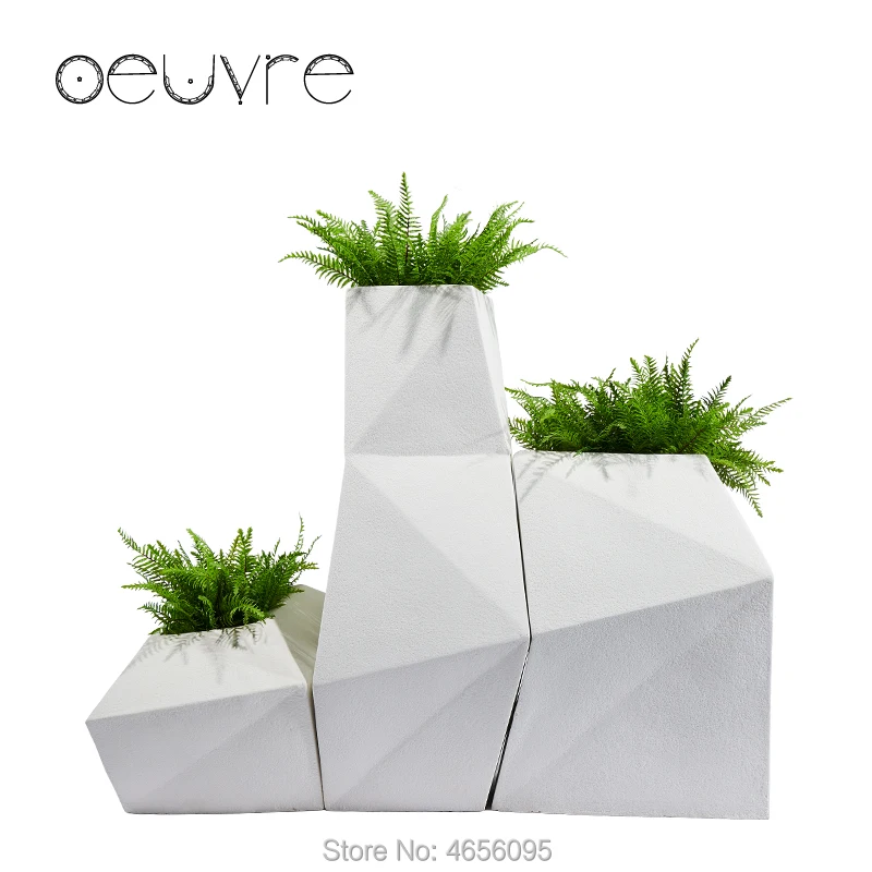 

Oeuvre creative diamond-shaped floor large vase outdoor glass steel flower pot mall flower hotel geometric ornaments