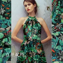 Новая зеленая шелковая крепдешин ткань 140 см шириной 16 мм Весенняя и Летняя шелковая ткань с принтом для платья