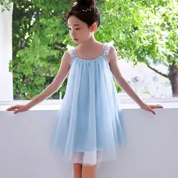 2019 синие сетчатые платья принцессы для девочек-подростков, сарафан без рукавов до колена, вечерние платье, одежда для маленьких детей
