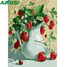AZQSD масляная краска растение краска по номерам Сделай Сам абстрактная Клубничная Краска Холст Картина Ручная Краска ed Современная K149